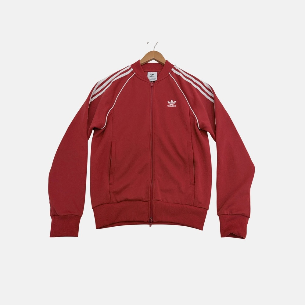 Adidas Track Jacket Mens S Red SST Trefoil 3-Stripe Full Zip Athletic Coat